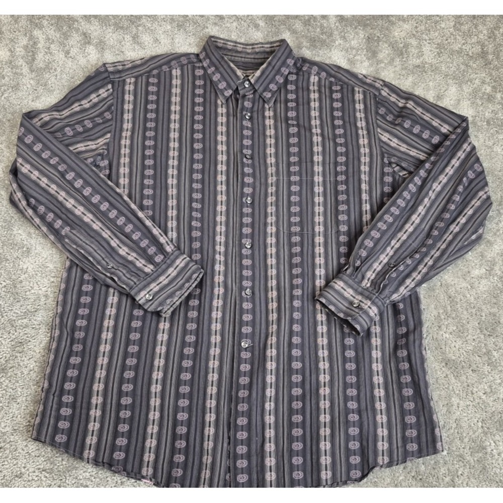 Zanella Button Up Shirt Mens Xtra Large Long Sleeve Abstract Striped Black Gray
